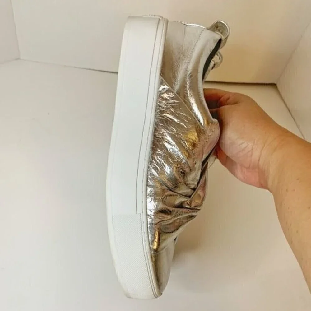 Rebecca Minkoff Nicole Silver Metallic Knot Platform Comfy Slip On Sneakers